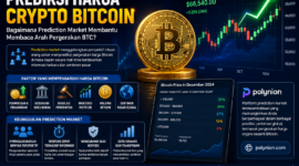 Prediksi harga Bitcoin menggunakan prediction market di Polynion. Pahami faktor yang memengaruhi arah pergerakan crypto BTC.